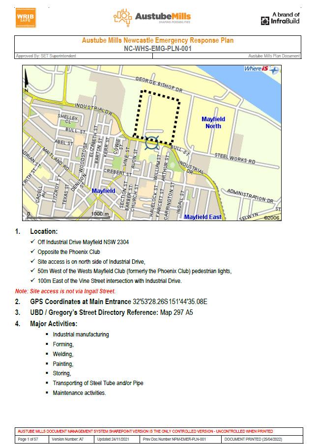 Austube Mills Newcastle Emergency Response Plan